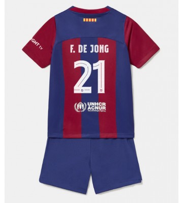 Barcelona Frenkie de Jong #21 Hemmaställ Barn 2023-24 Kortärmad (+ Korta byxor)